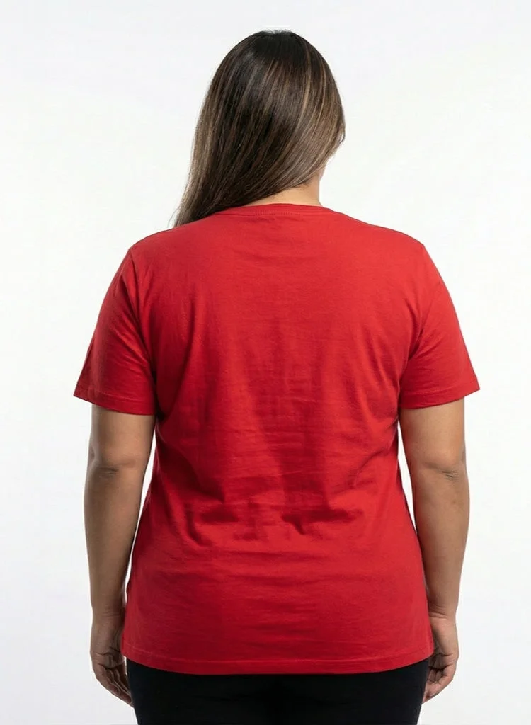 لعب البولو تيشيرت نسائي برسومات - أحمر